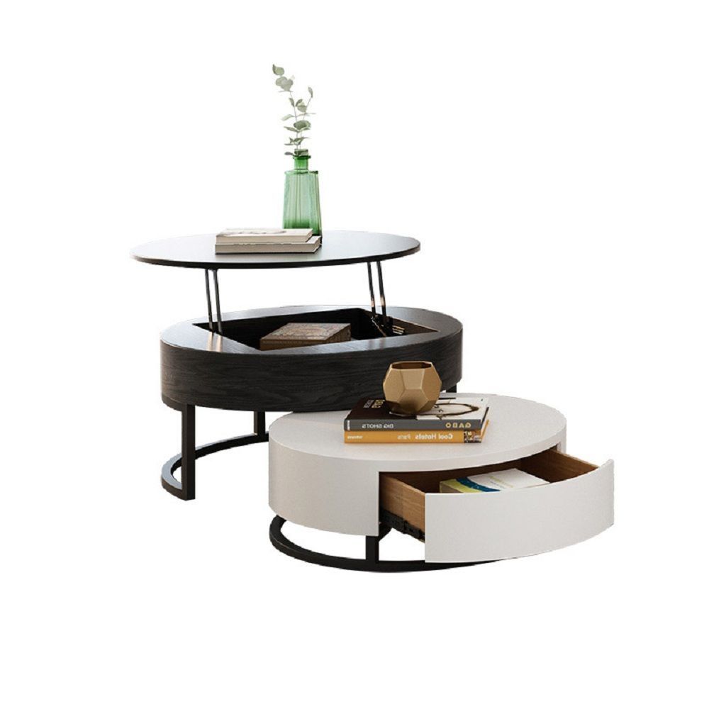 Nesnesis Modern Round Lift Top Nesting Wood Coffee Table With Drawers White Black Homary – Artofit with regard to Tips for Caring for Your Nesnesis Round Coffee Table
