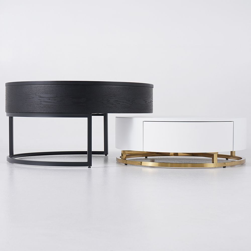 Nesnesis Modern Round Lift-Top Nesting Wood Coffee Table With Drawers White & Black - Living ... for Nesnesis Modern Round Lift-Top Nesting Wood Coffee Table With Rotatable Drawers, White/Natural