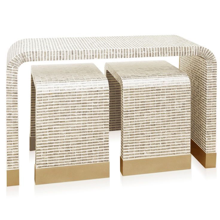 Nested Waterfall Tables - Set Of 3 - Mother Of Pearl Mosaic - Bed Bath ... intended for Nested Waterfall Tables Set Of 3 Ivory, Taupe Mother Of Pearl Mosaic
