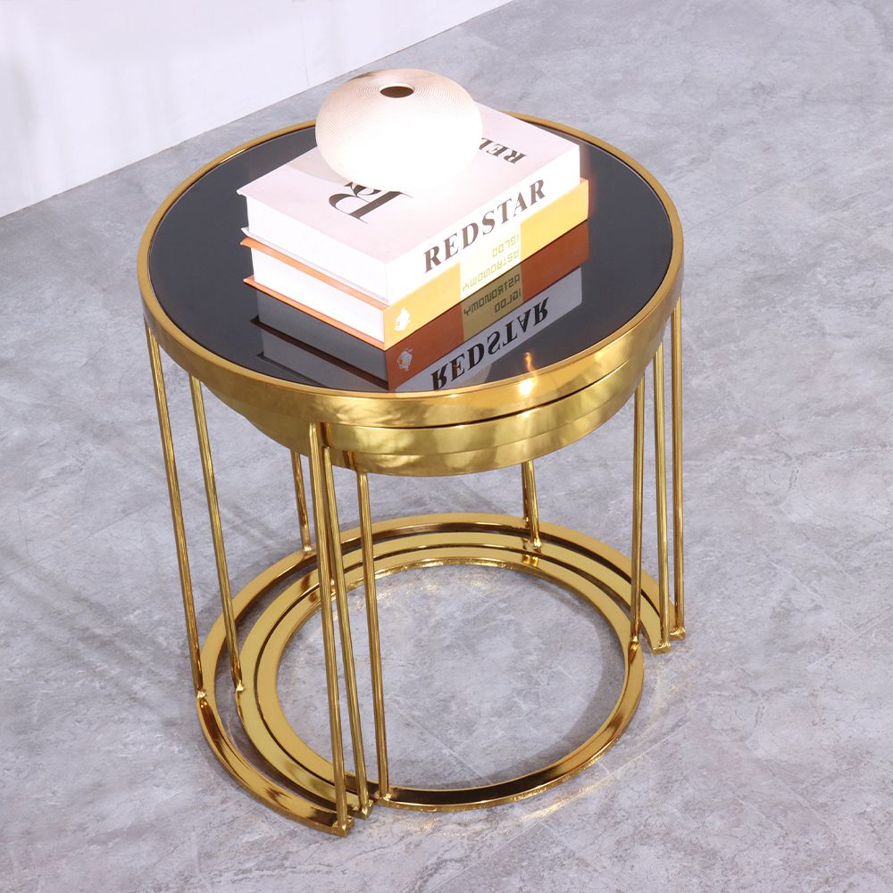 Nesting Table; 3Pcs Set, Gold/Black - T&amp;amp;C intended for Surya Sauska Sak-001 Nesting Table Set, Gold/Black