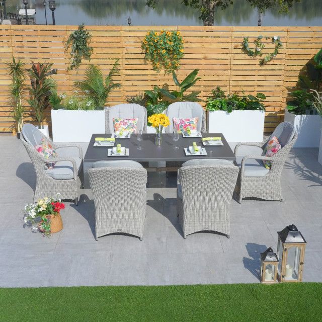 New Aluminium Coated Rectangular Table With 6 Wicker Armchairs ... inside New Aluminium Coated Rectangular Table With 6 Wicker Armchairs