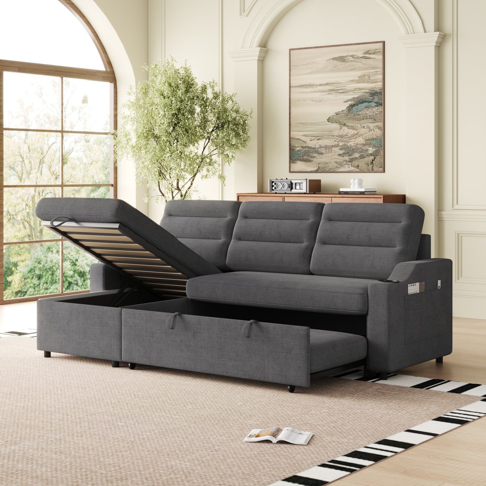 Newboti Furniture 83.5" Convertible Sleeper Combo Sofa, Convertible ... throughout Creating Versatile Living Rooms with Sleeper Loveseats and Hidden Storage
