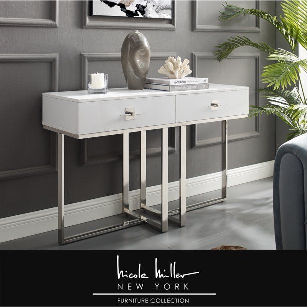 Nicole Miller Meli Console Table 2 Drawers Hight Gloss Lacquer Finish ... pertaining to Understanding the Artistry Behind Maklaine's Gloss Lacquer Finish