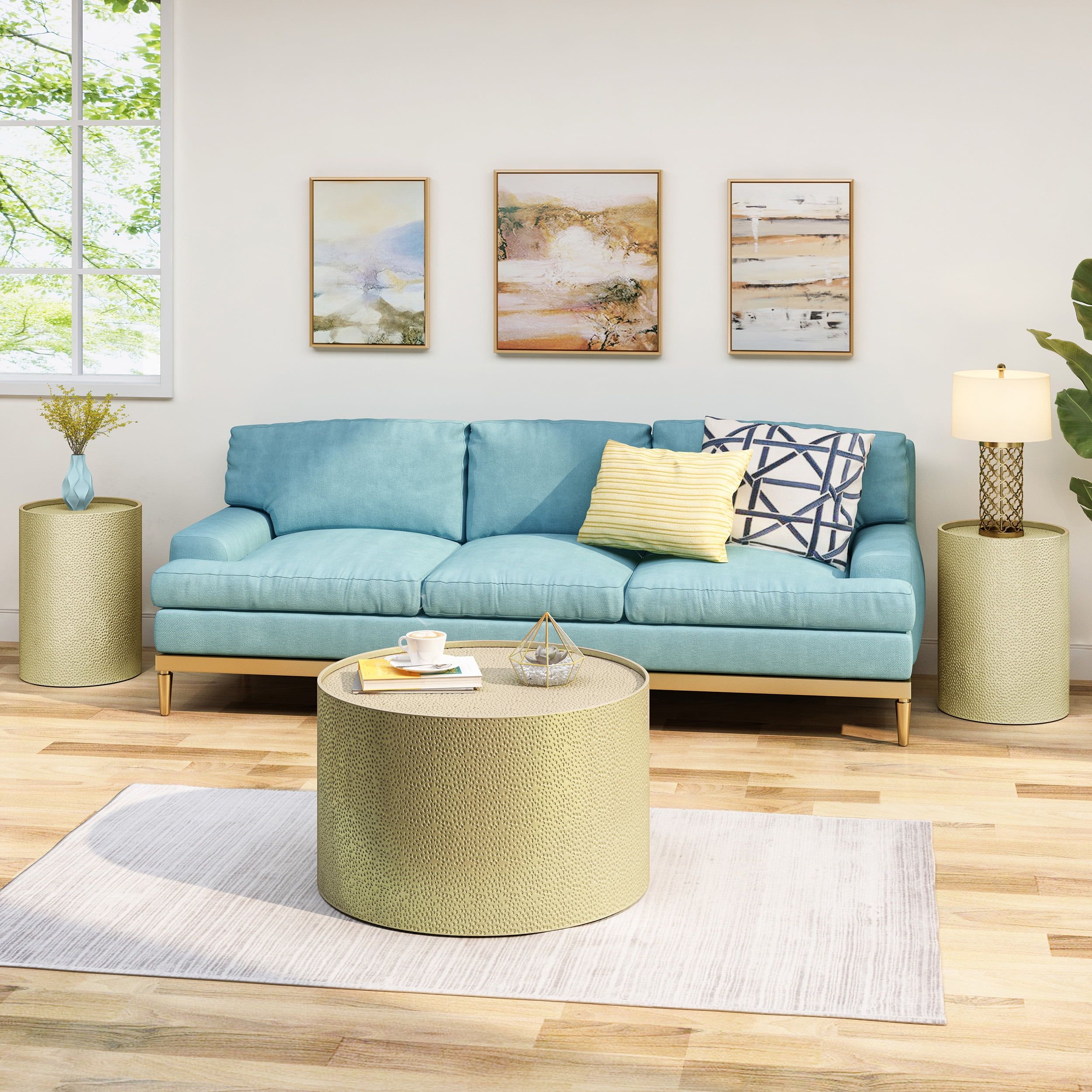 Noble House Alvaro Modern 3 Piece Iron Round Accent And Coffee Table ... in Chloe Modern Round 3-Piece Iron Accent And Coffee Table Set, Gold