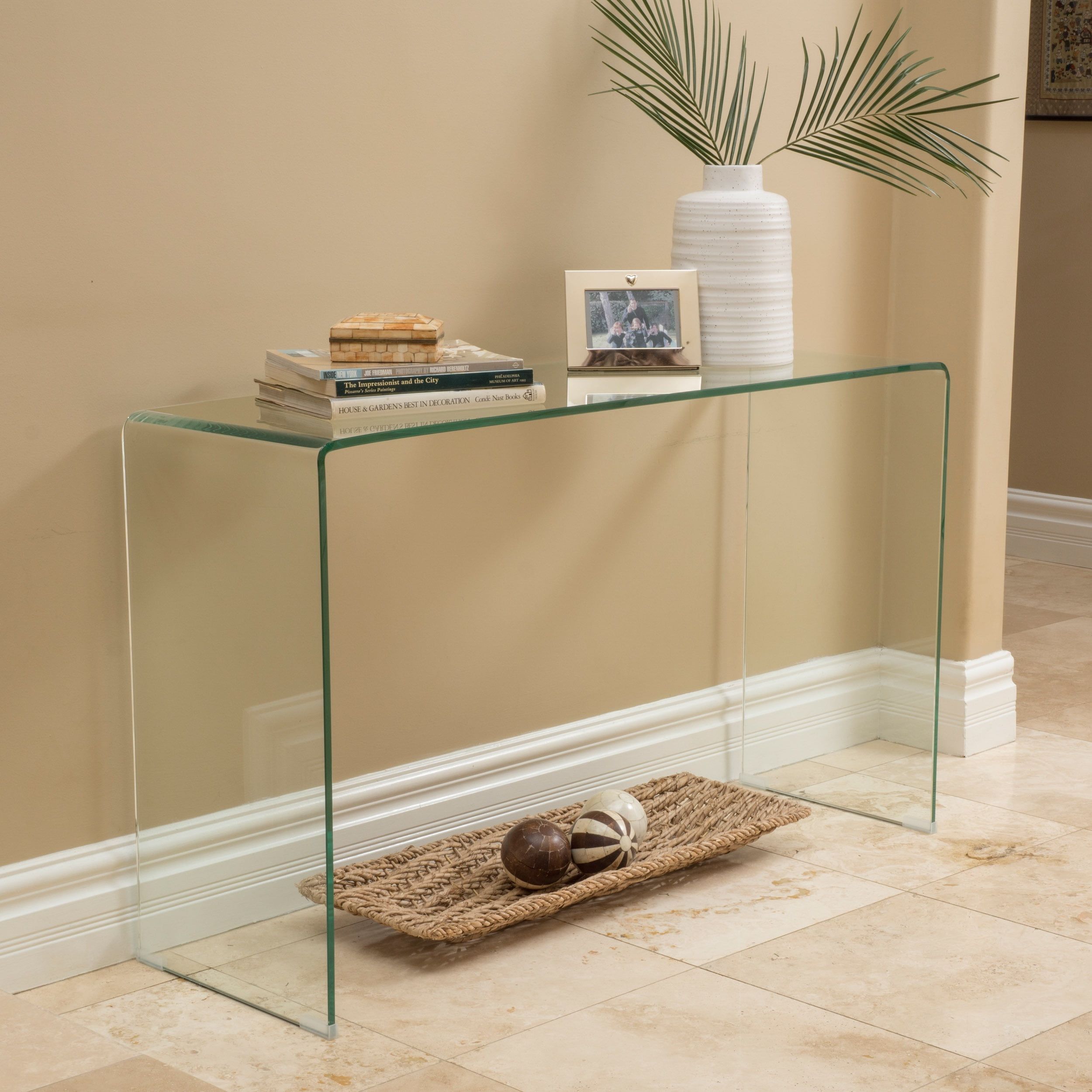 Noble House Cadence Tempered Glass Console Table, Clear - Walmart.com pertaining to Styling Secrets How to Make Your Cora Glass Top Console Table Shine