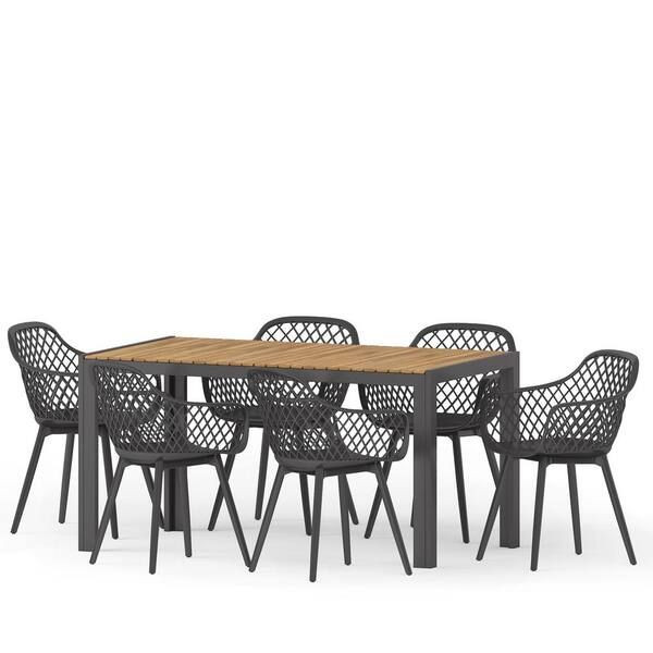 Noble House Furman 7-Piece Wood And Resin Outdoor Dining Set 106061 ... within Furman Outdoor Wood And Resin 7 Piece Dining Set, Black And Teak