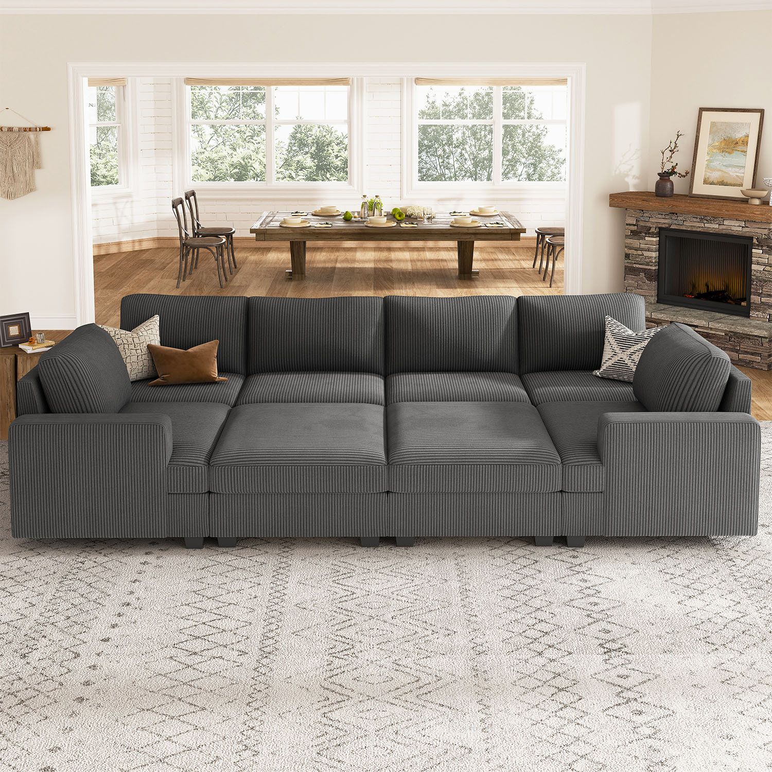 Nolany Corduroy Sleeper Sectional U Shaped Modular Sectional Sofa With Storage Ottoman & Reviews ... with regard to Ruxley 123"W Corduroy Sleeper Sectional Sofa With Storage Chaise, Gray