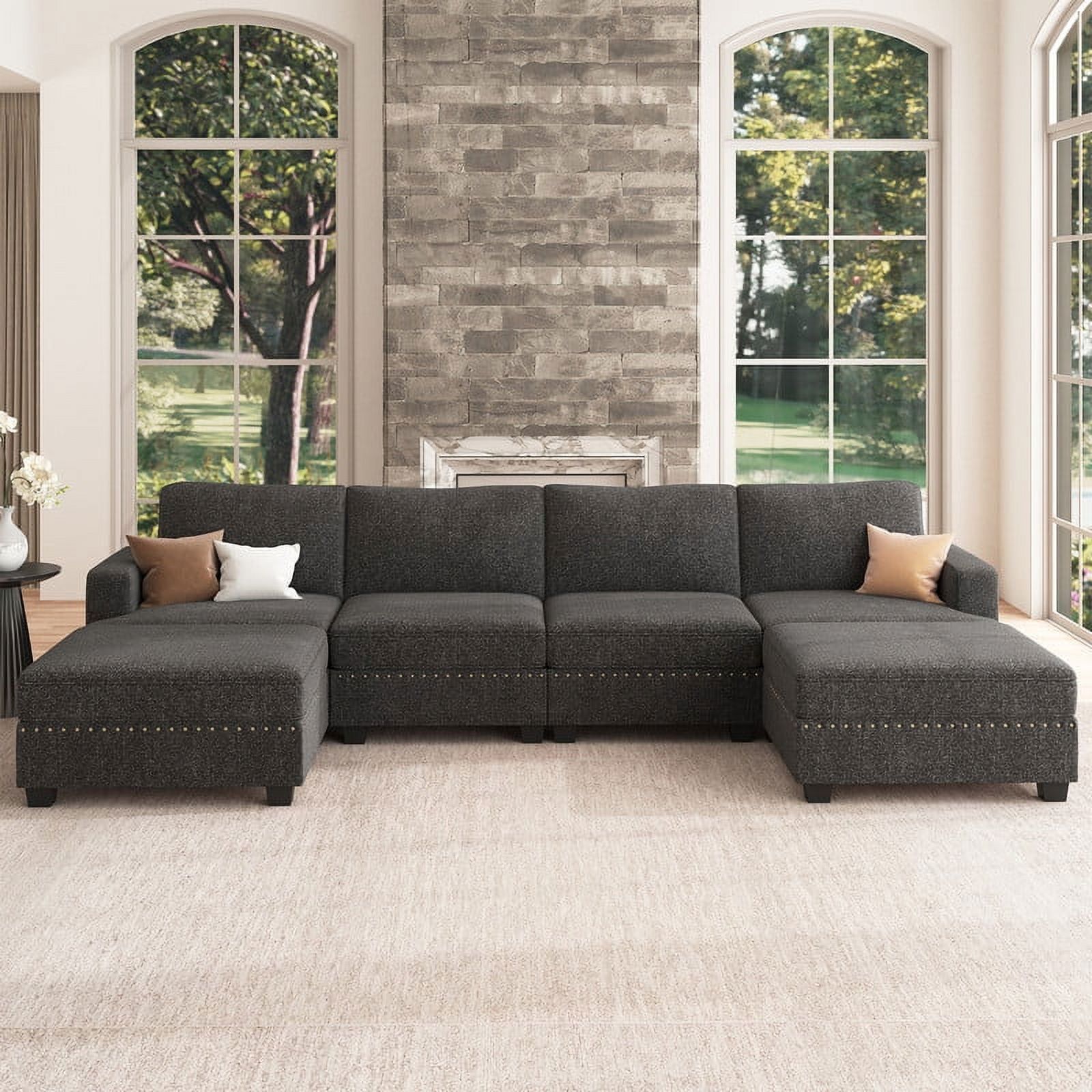 Nolany Large Fabric U-Shaped Modular Sectional Sofa With Storage ... throughout Transform Your Living Room with the Gewnee U-Shape Sectional in Dark Grey