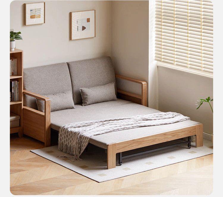 North American Oak Solid Wood Sofa Bed Modern Multifunctional ... within North American Oak Solid Wood Sofa Bed Modern Multifunctional, Walnut Smoke Chestnut Brown 1.58M Sofa Bed 62.2X32.6-77.5X34"