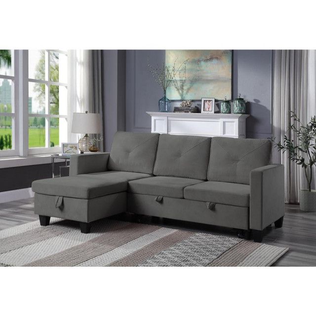 Nova Dark Gray Velvet Reversible Sleeper Sectional Sofa With Storage ... regarding Transform Your Living Space with a Versatile Sleeper Sectional