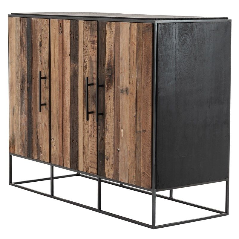 Novasolo Rustika Boat Wood Sideboard 3 Doors In Black | Homesquare for Novasolo Rustika Boat Wood Nesting Coffee Table Set 100Cm In Black Finish