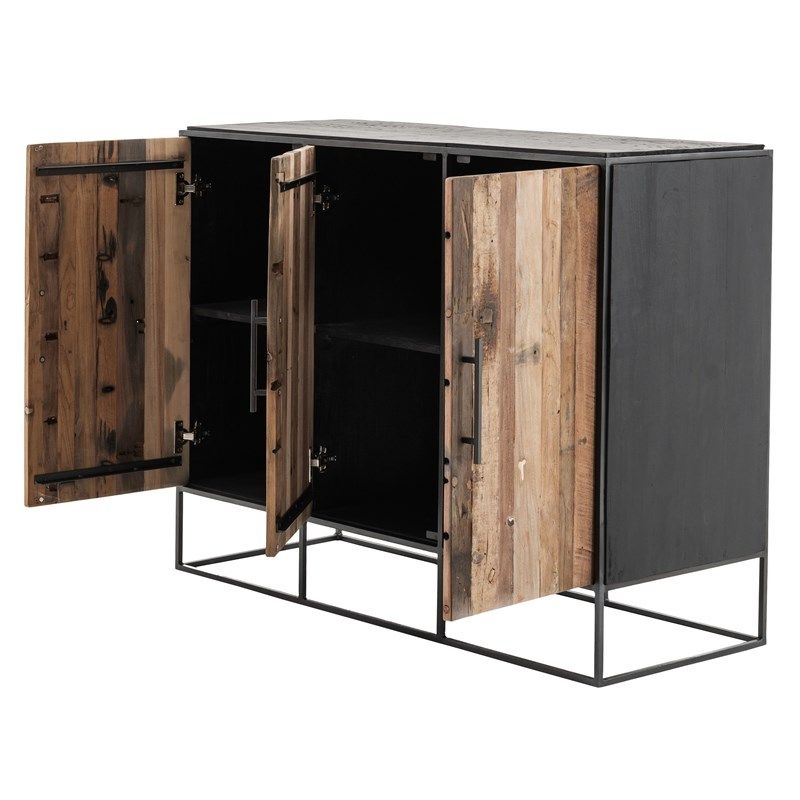 Novasolo Rustika Boat Wood Sideboard 3 Doors In Black | Homesquare intended for Novasolo Rustika Boat Wood Nesting Coffee Table Set 100Cm In Black Finish