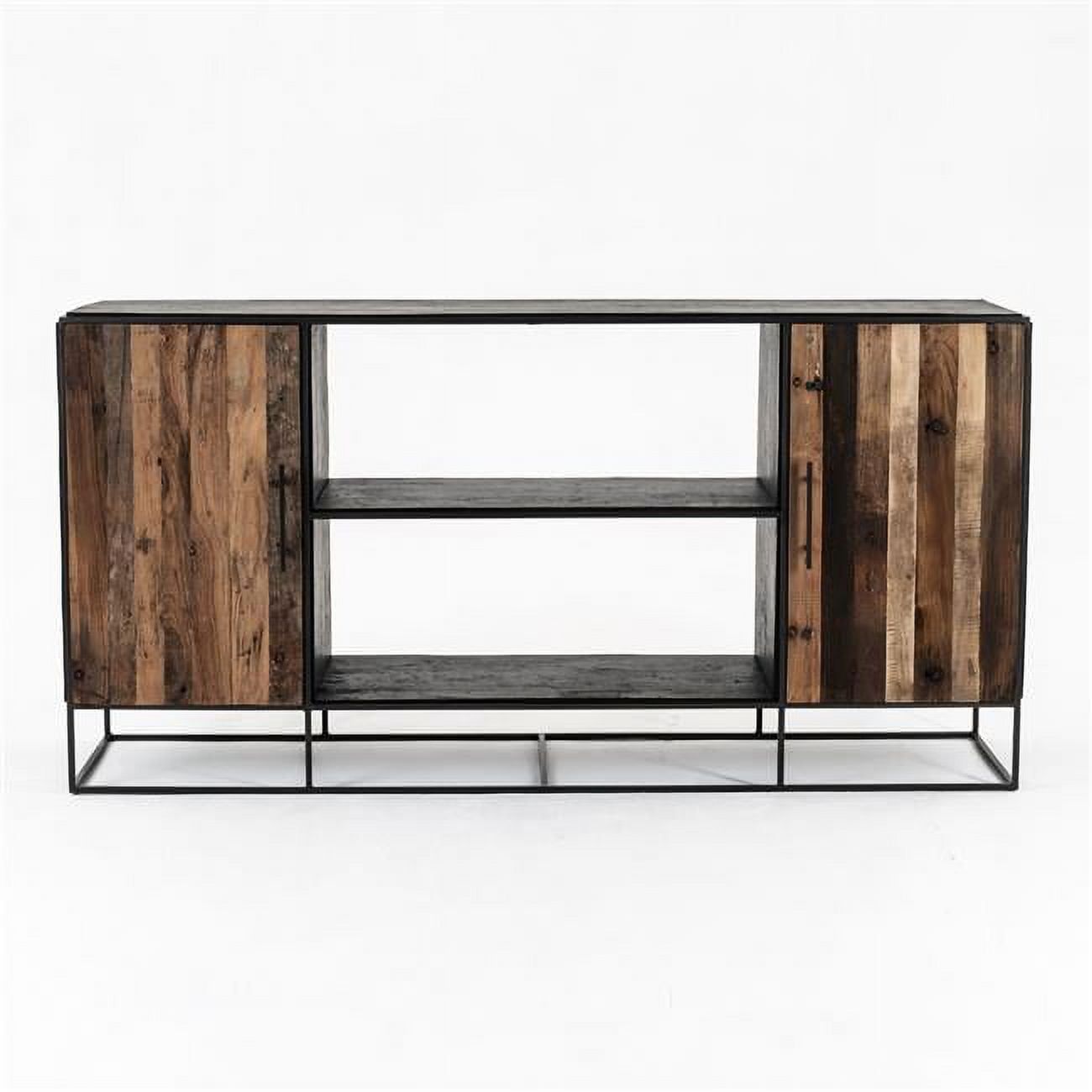 Novasolo Rustika Rustic Boat Wood & Nordic Black Sideboard 2 Doors Open ... inside Interior design trends featuring NovaSolo Rustika's distinctive black finish furniture