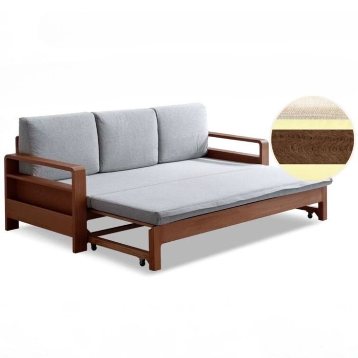 Oak, Beech Solid Wood Sleeper Sofa- | Wood Sofa, Sofa Set, Solid Wood with Solid Wood Sleeper Sofa, Oak Walnut-Fog Gray Storage Sofa Bed Ordinary Cushion 83.5X31.1-55.7X26.8"
