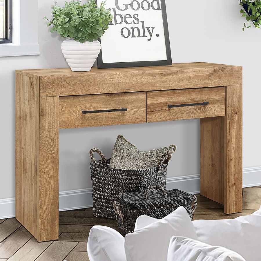 Oak Console Tables | Free Delivery & Returns | Oak World within Noa Console Table In Oak Laminate With Storage.