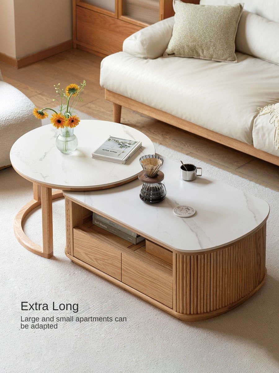 Oak Solid Wood Rock Plate Coffee Table pertaining to Oak Solid Wood Rock Plate Coffee Table, 24X24X15", 28X28X17", Walnut Color