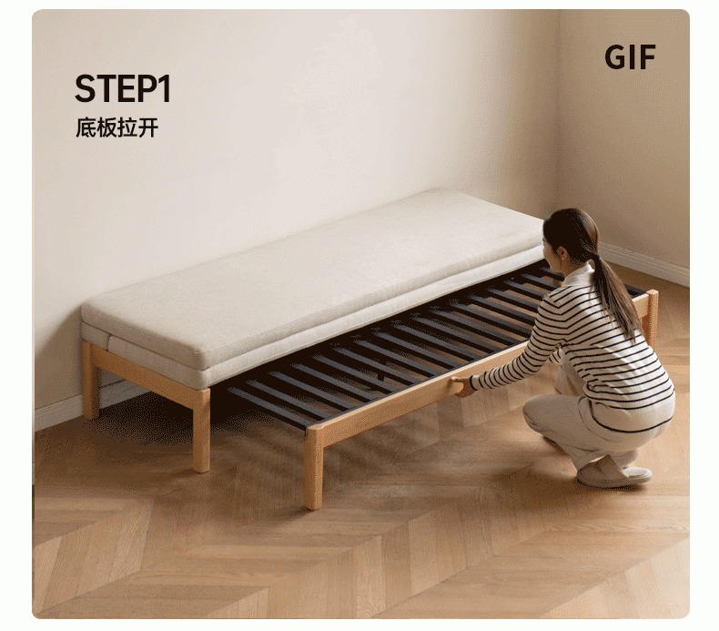 Oak Solid Wood Sofa Bed Folding Multi-Functional Telescopic throughout Oak Solid Wood Sofa Foldable Bed Modern, Fog Gray 1.56M Tri-Fold Sofa Bed 61.4X32.1X31.9"