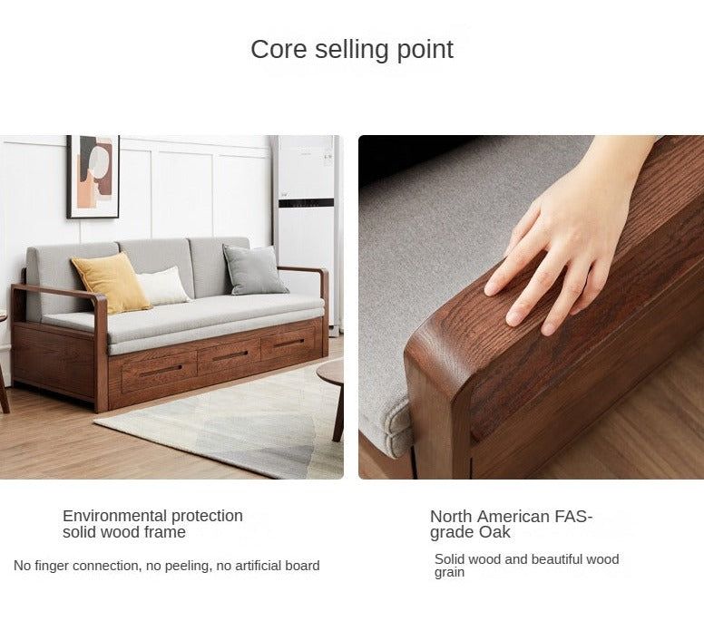 Oak Solid Wood Sofa Bed New Style Foldable Storage Sofa Retractable Bed with The Art of Crafting Quality Solid Wood Furniture in North America