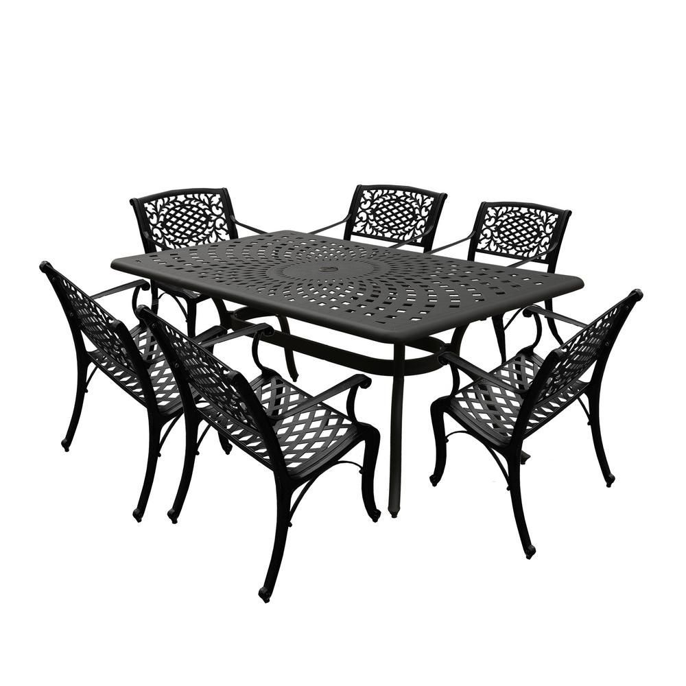 Oakland Living Black 7-Piece Aluminum Rectangular Mesh Outdoor Dining ... regarding Exploring the longevity and maintenance of black outdoor aluminum dining furniture
