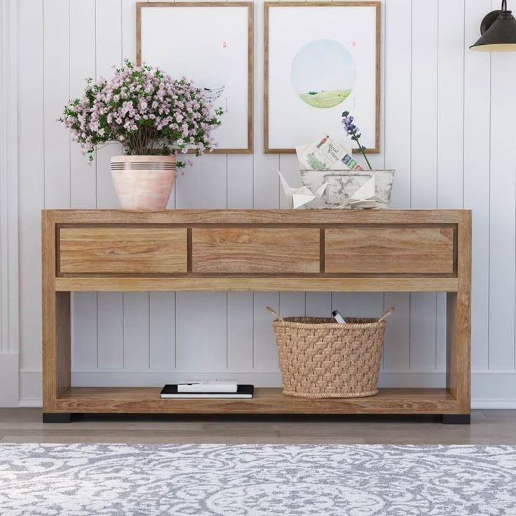 Oaso Modern Farmhouse Entryway Console Table With Drawers | Wooden ... in Unveiling the Santa Margherita 52 Console Table Natural Charm