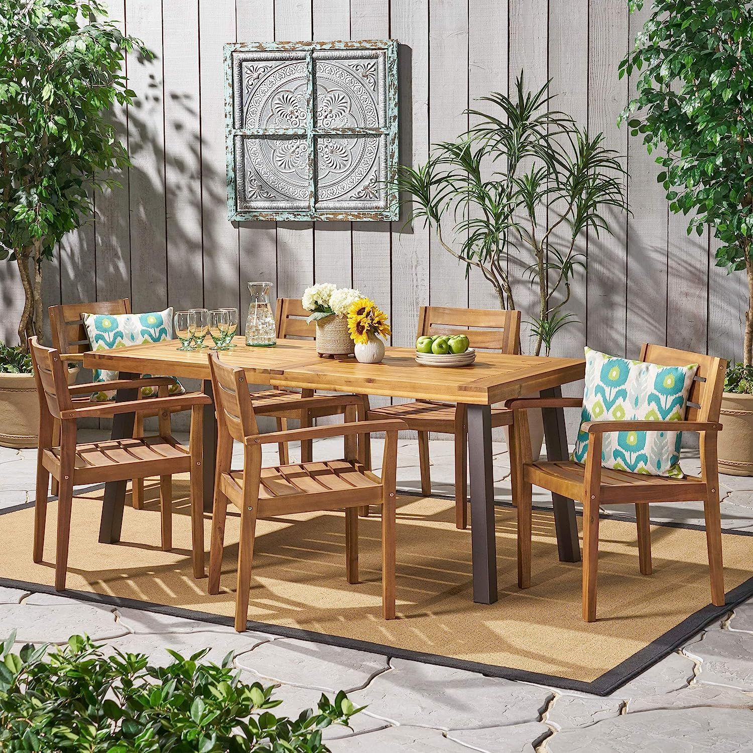 [Open Box] Christopher Knight Home: 7-Piece Teak Finish Acacia Wood ... throughout Desoto 7-Piece Teak Finish Acacia Wood Patio Dining Set