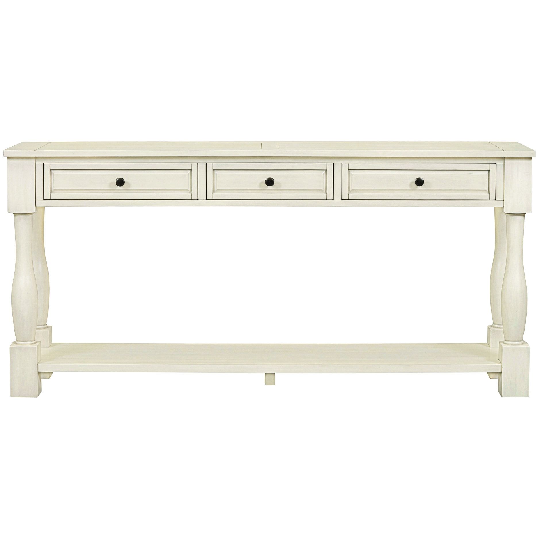 Ophelia &amp;amp; Co. Console Table In Antique White With 3 Drawers And Shelf ... in Lexicon Granby Wood 2 Drawer Console Table In Antique White