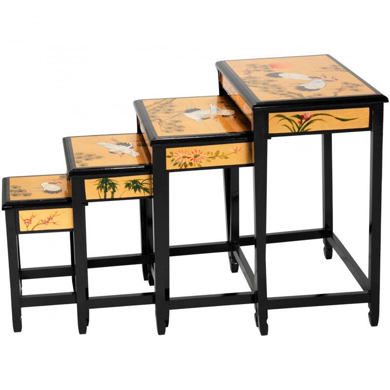 Oriental Furniture Gold Lacquer Nesting Tables - Cranes | Wayfair for Gold Lacquer Nesting Tables Cranes