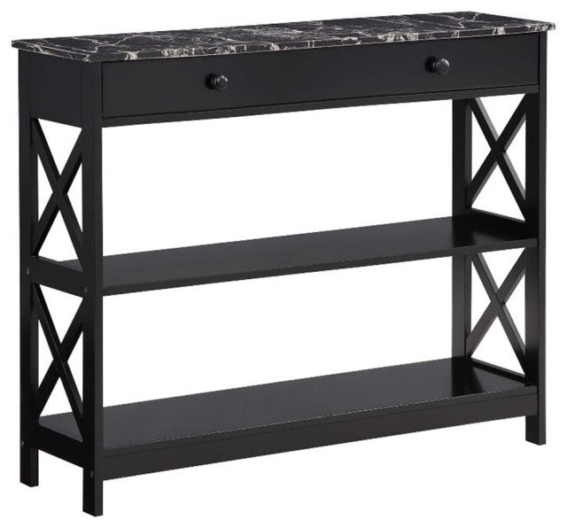 Oxford One-Drawer Console Table With Shelves In Black Wood And Faux ... in A Closer Look at the Oxford Console Table's Refined Black and Marble Finish