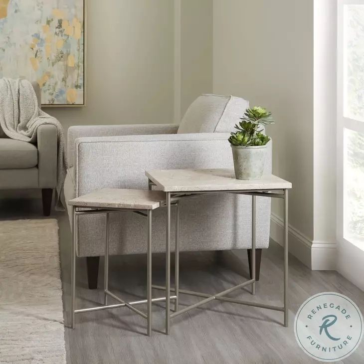 P301726A Silver Large Stone Top Nesting Table From Pulaski | Coleman ... inside Beyond Functionality Discover the Artistic Value of Stone Top Nesting Tables