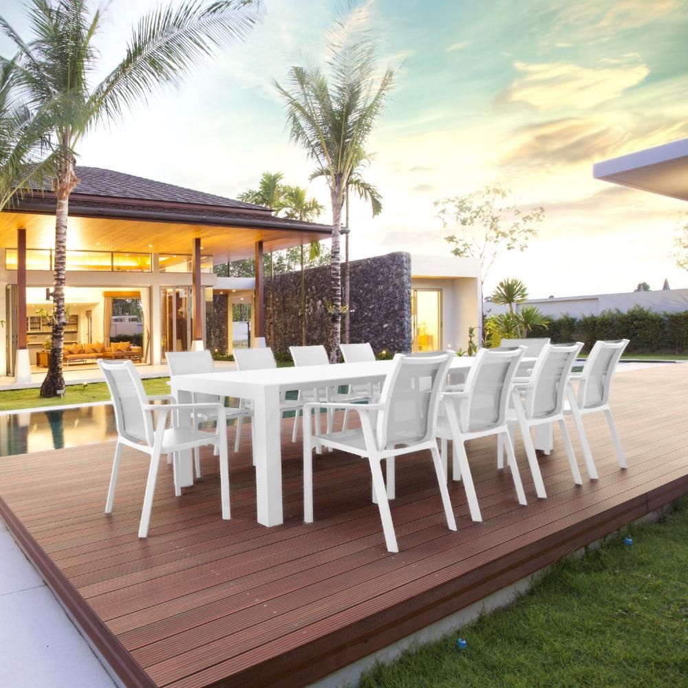 Pacific 11 Piece Dining Set With Extension Table And Sling Arm Chai... for From Backyard to Oasis The Pacific 11-Piece Dining Set Transformation
