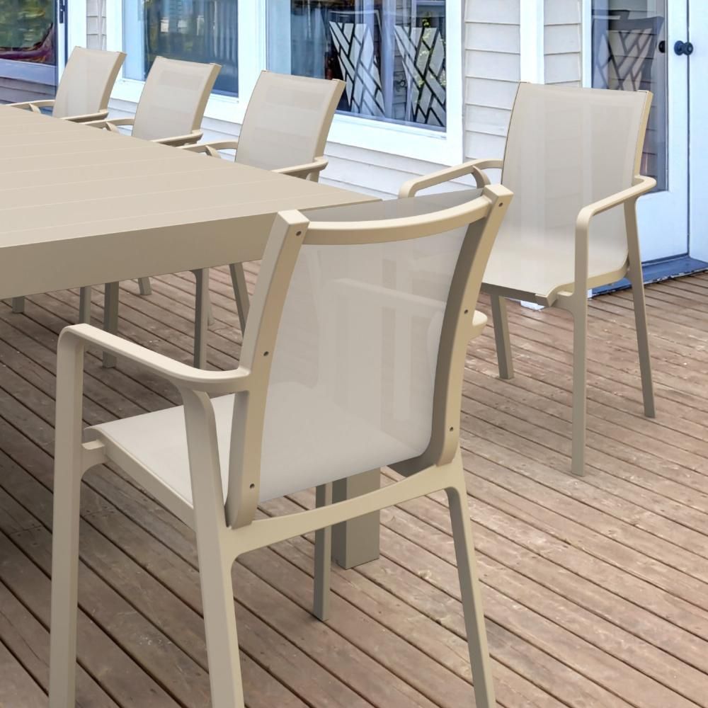 Pacific 11 Piece Dining Set With Extension Table And Sling Arm Chai... pertaining to From Backyard to Oasis The Pacific 11-Piece Dining Set Transformation