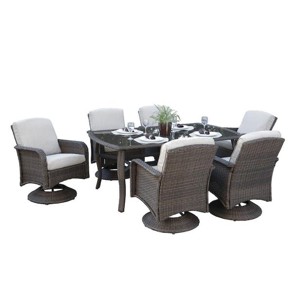 Pacific Casual Tiara Garden Swivel 7-Piece Wicker Outdoor Dining Set ... pertaining to Designing outdoor dining spaces with natural wicker furniture