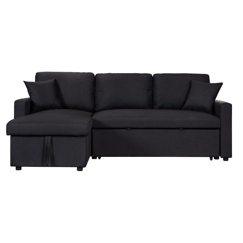 Paisley Black Linen Fabric Reversible Sleeper Sectional Sofa W/ Storage ... with regard to Unpacking the Paisley Black Linen Sleeper Sectional A Deep Dive