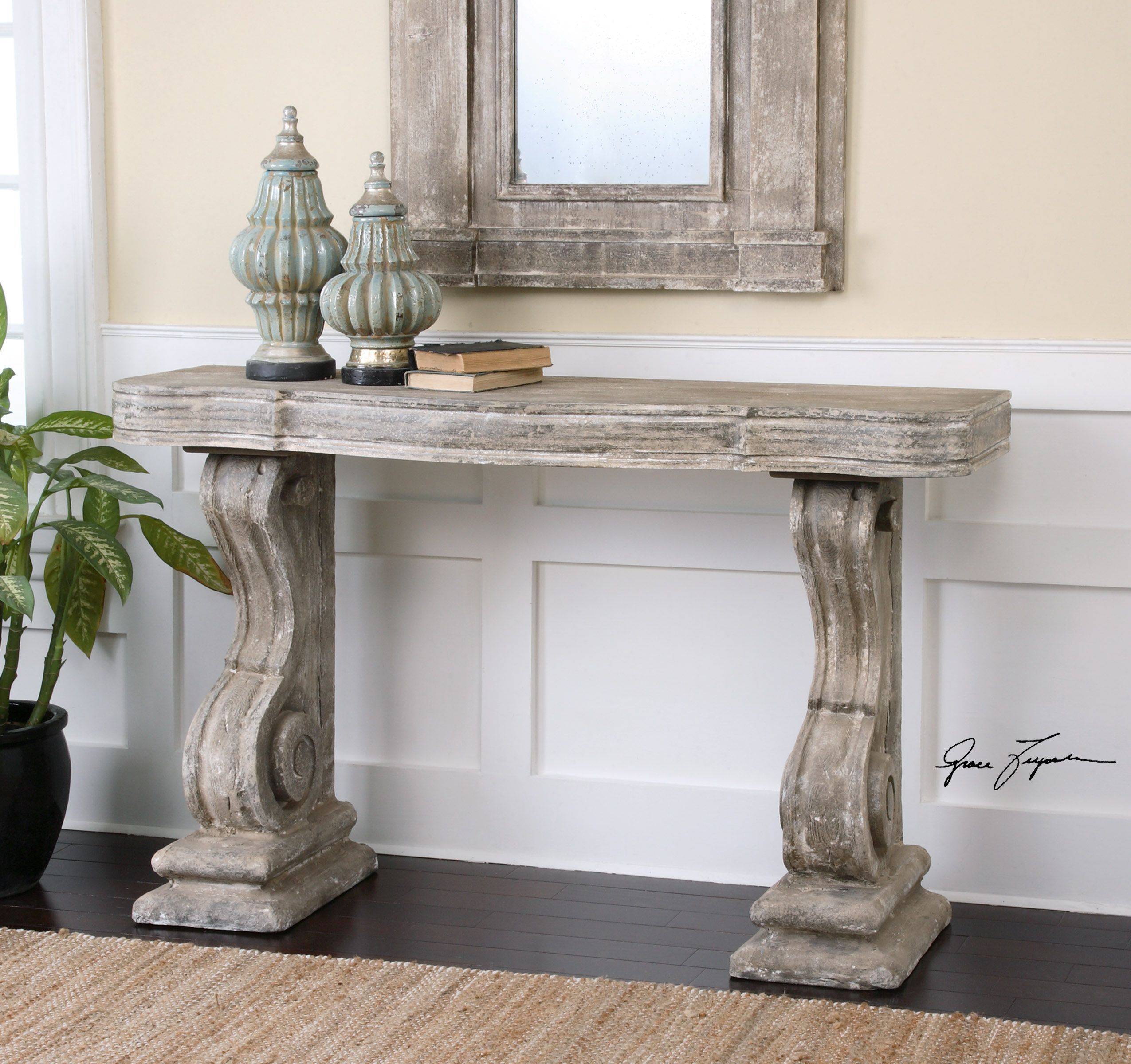 Partemio Distressed Console Table | Gray Console Table, Console Table ... with regard to Ryder Console Table - Distressed Gray