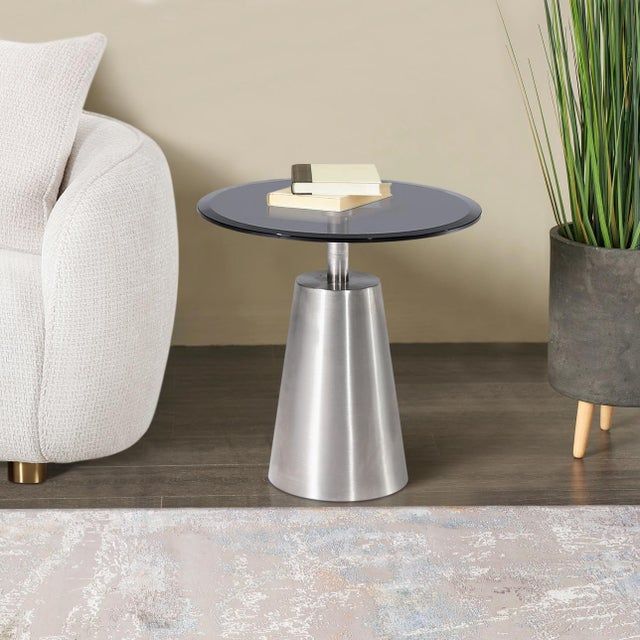 Pasargad Home Luxe Glass & Stainless Steel Side Table, Black/Chrome ... intended for Pasargad Home Luxe Glass And Steel Console Table, Black