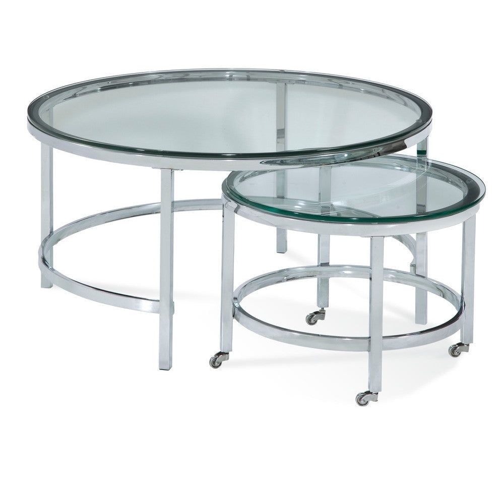 Patinoire Modern Round Coffee Cocktail Table With Casters, Chrome And ... within Patinoire Round Cocktail Table On Casters - Set Of 2 - Polished Chrome