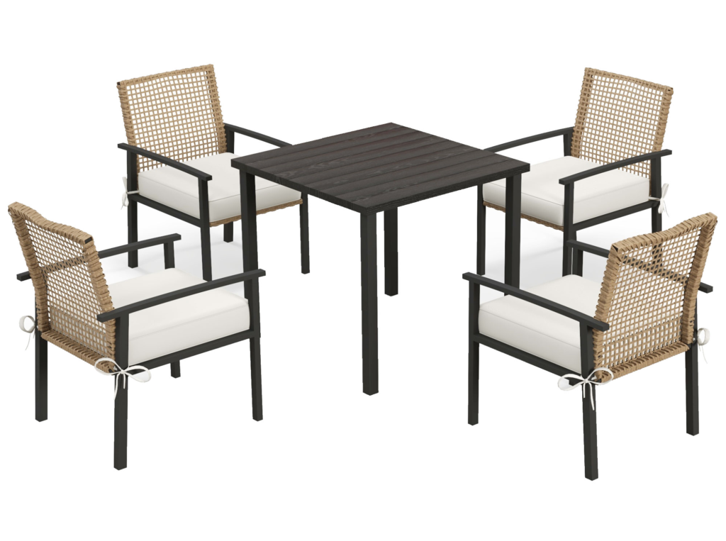 Patio Dining Sets - Patioescape.com for Gdf Studio 5-Piece Nelson Outdoor Concrete Table Cushions Wicker Dining Set, White/Black/Gray/Mixed Black
