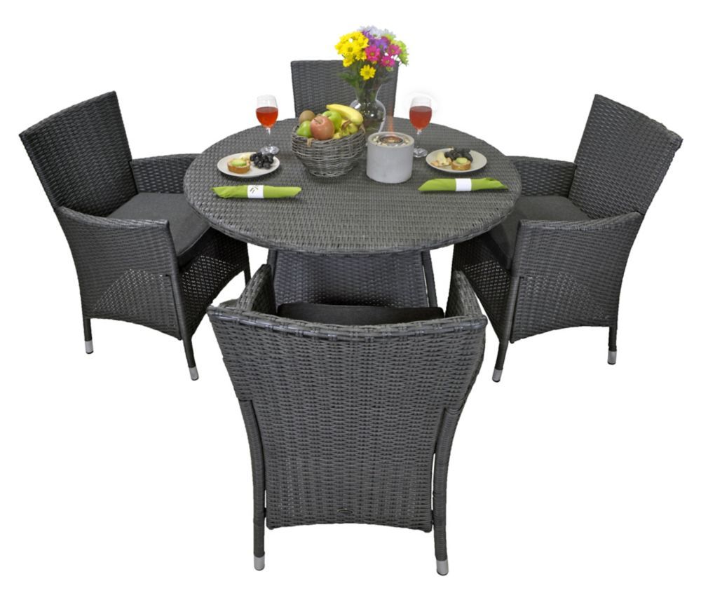 Patio Flare Vanessa 5-Piece Round Patio Dining Set In Matte Black ... pertaining to Gdf Studio 5-Piece Nelson Outdoor Concrete Table Cushions Wicker Dining Set, White/Black/Gray/Mixed Black