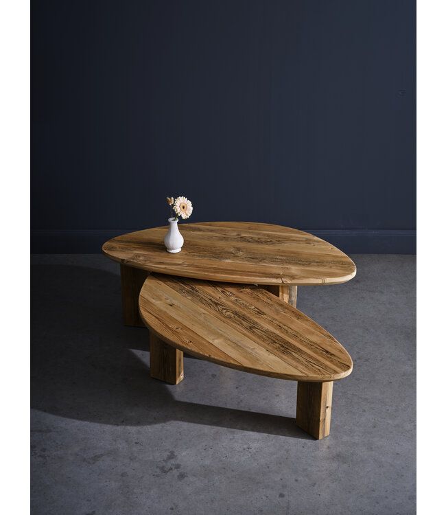 Pebble Shaped Coffee Table Set - Set Of 2 Coffee Tables - Organic Shape ... for Pebble Side Table Set, Natural Wood