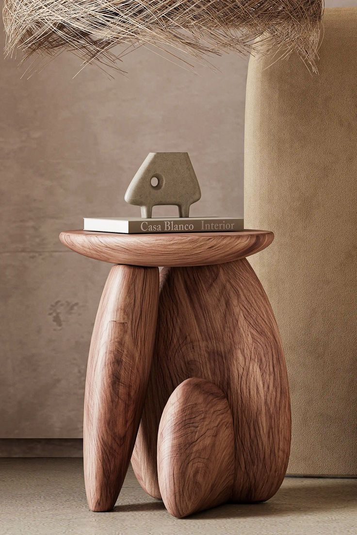 Pebble Side Table | Side Table, Carved Legs, Texture Inspiration in Pebble Side Table Set, Natural Wood