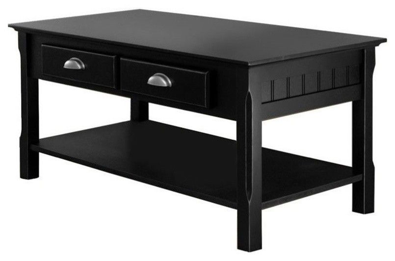 Pemberly Row 2-Drawer Transitional Solid Wood Coffee Table In Black ... intended for Design elements that define the Pemberly Row rectangular solid wood console table
