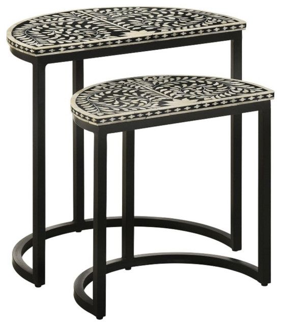 Pemberly Row 2-Piece Metal Demilune Nesting Table Black And White ... for Fort Worth Homeowners Share Their Experiences with Modern Nesting Furniture