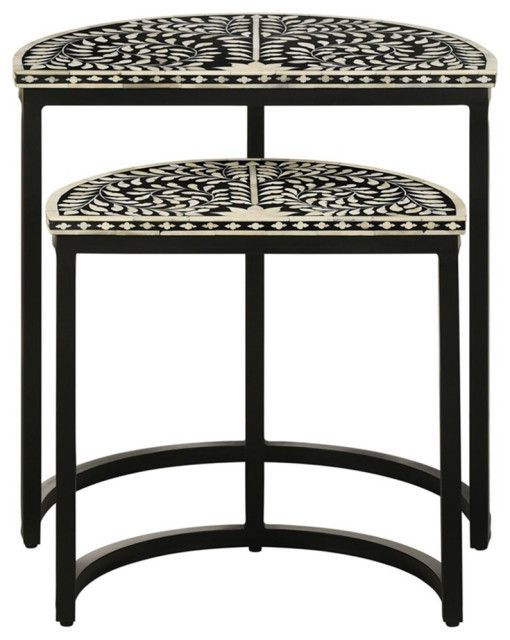 Pemberly Row 2-Piece Metal Demilune Nesting Table Black And White ... with regard to Fort Worth 2-Piece Nesting Side Tables With Black Metal Legs, White Marble