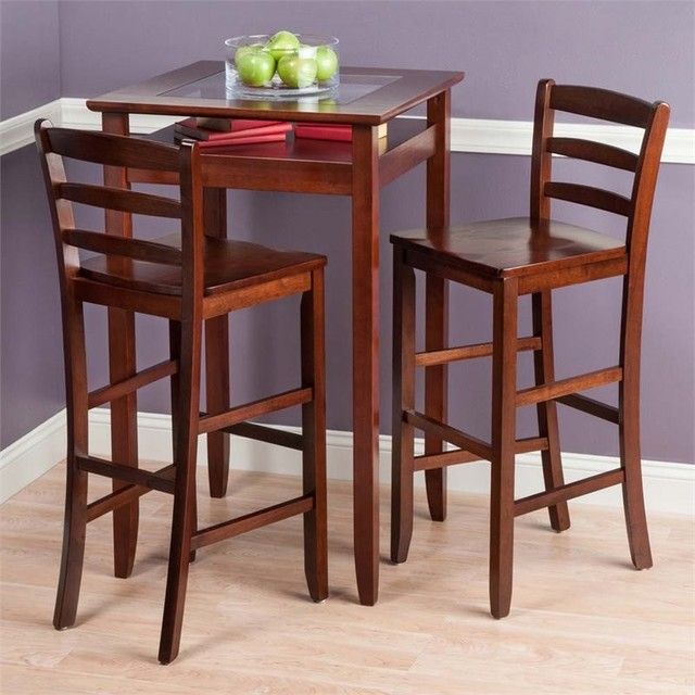 Pemberly Row 3-Piece Transitional Solid Wood Pub Set In Walnut ... with regard to Pemberly Row 3-Piece Transitional Solid Wood Nesting Tables In Antique Walnut