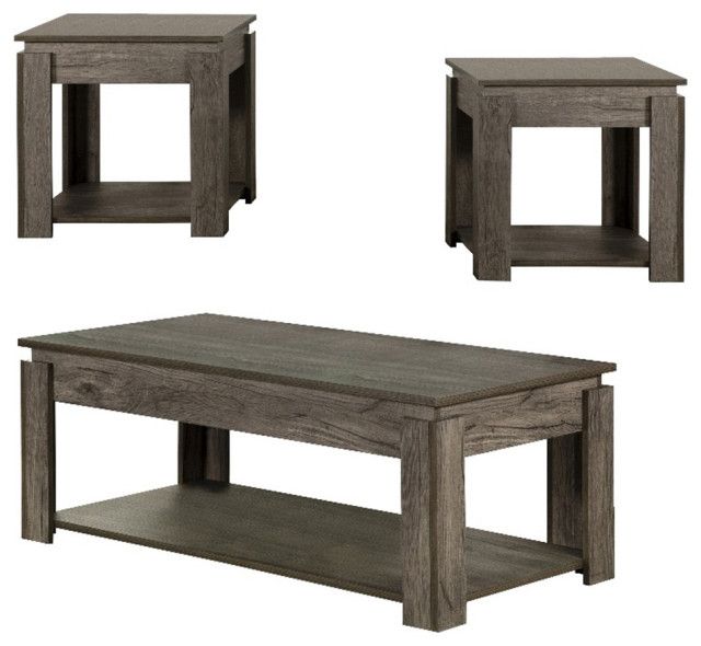 Pemberly Row 3-Piece Wood Occasional Coffee Table Set In Weathered Gray ... throughout Design considerations for coffee tables and end tables in modern living spaces