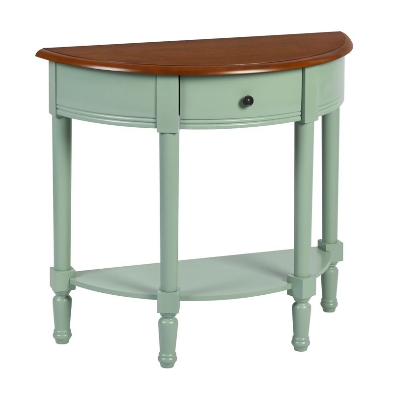 Pemberly Row 33 In. Brown Half-Moon Wood Console Table With 1-Drawer ... pertaining to A Closer Look at Timeless Style The Pemberly Row Half Moon Console Table in Antique White