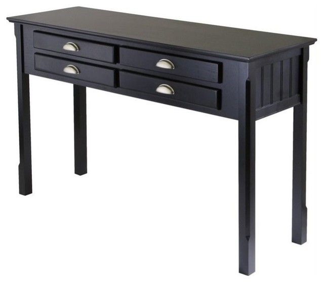 Pemberly Row 4-Drawer Transitional Solid Wood Console Table In Black ... in How Black Entryway Tables Transform Home First Impressions