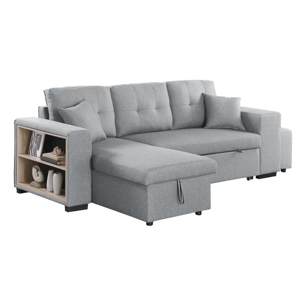 Pemberly Row 95" Wide Reversible Fabric Sofa Bed & Chaise & Ottoman ... with regard to Pemberly Row 95" Wide Reversible Fabric Sofa Bed & Chaise & Ottoman - Light Gray
