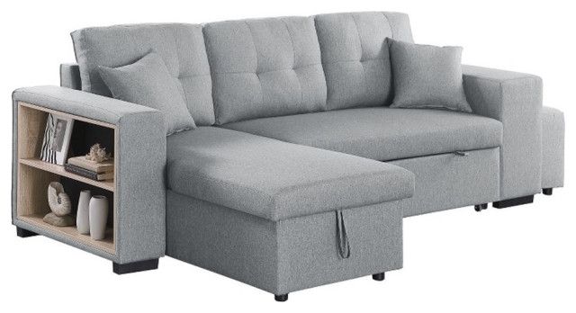Pemberly Row 95" Wide Reversible Fabric Sofa Bed &amp; Chaise &amp; Ottoman ... within Pemberly Row 95" Wide Reversible Fabric Sofa Bed &amp; Chaise &amp; Ottoman - Light Gray