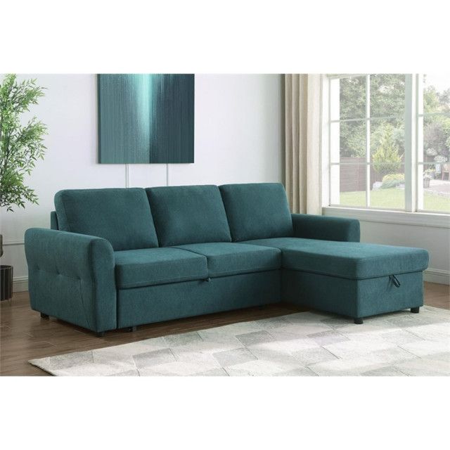 Pemberly Row Contemporary Fabric Upholstered Sleeper Sectional Teal ... regarding Pemberly Row Contemporary Fabric Upholstered Sleeper Sectional Teal